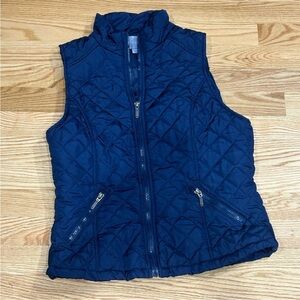Laura Scott navy puffer quilted vest zipper outdoor warm layers medium M